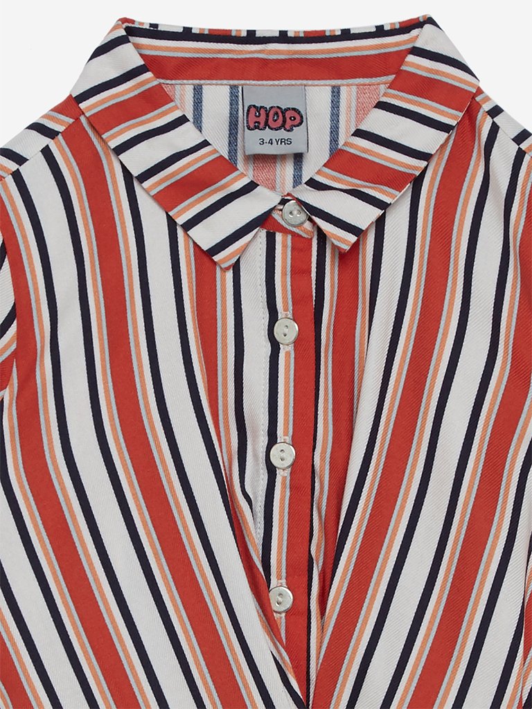 HOP Kids Orange Striped Jessie Dress With Belt