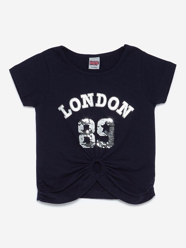 HOP Kids Navy Sequinned T-Shirt
