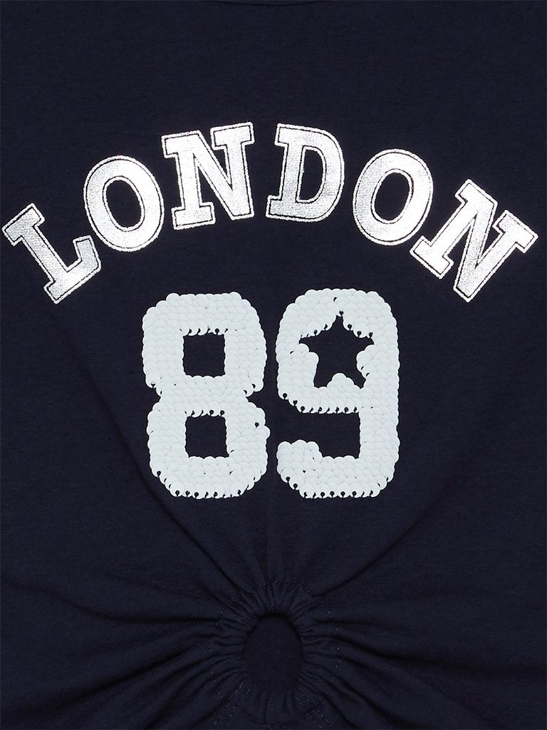 HOP Kids Navy Sequinned T-Shirt