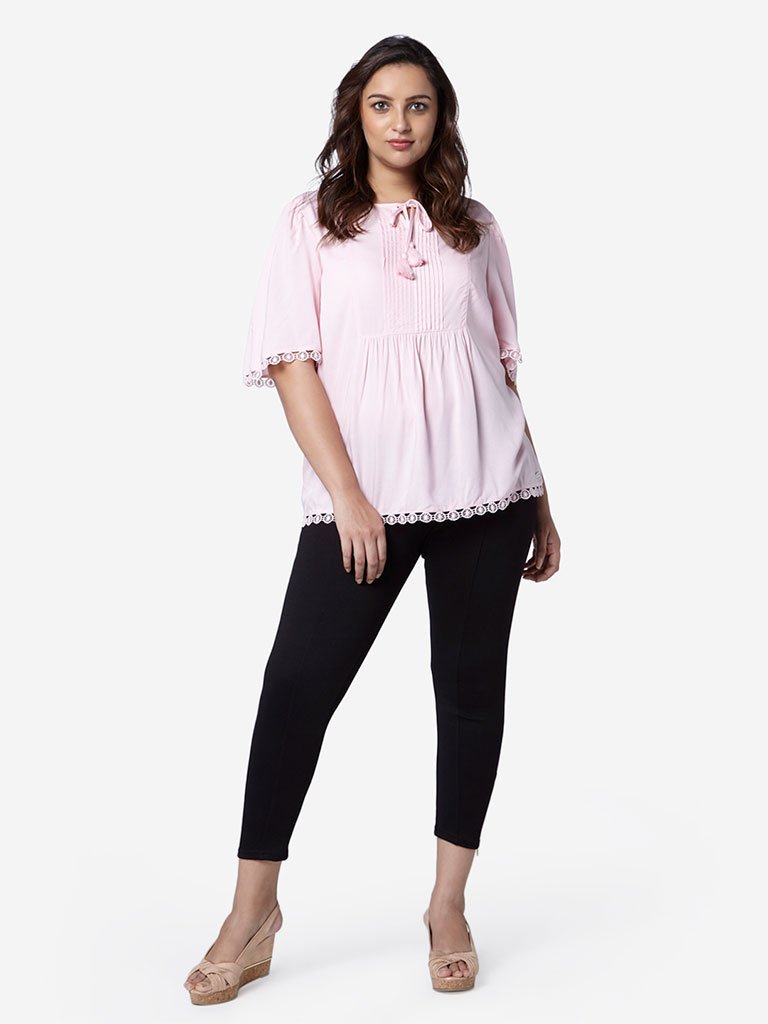 Gia Curve Light-Pink Crochet Adele Top