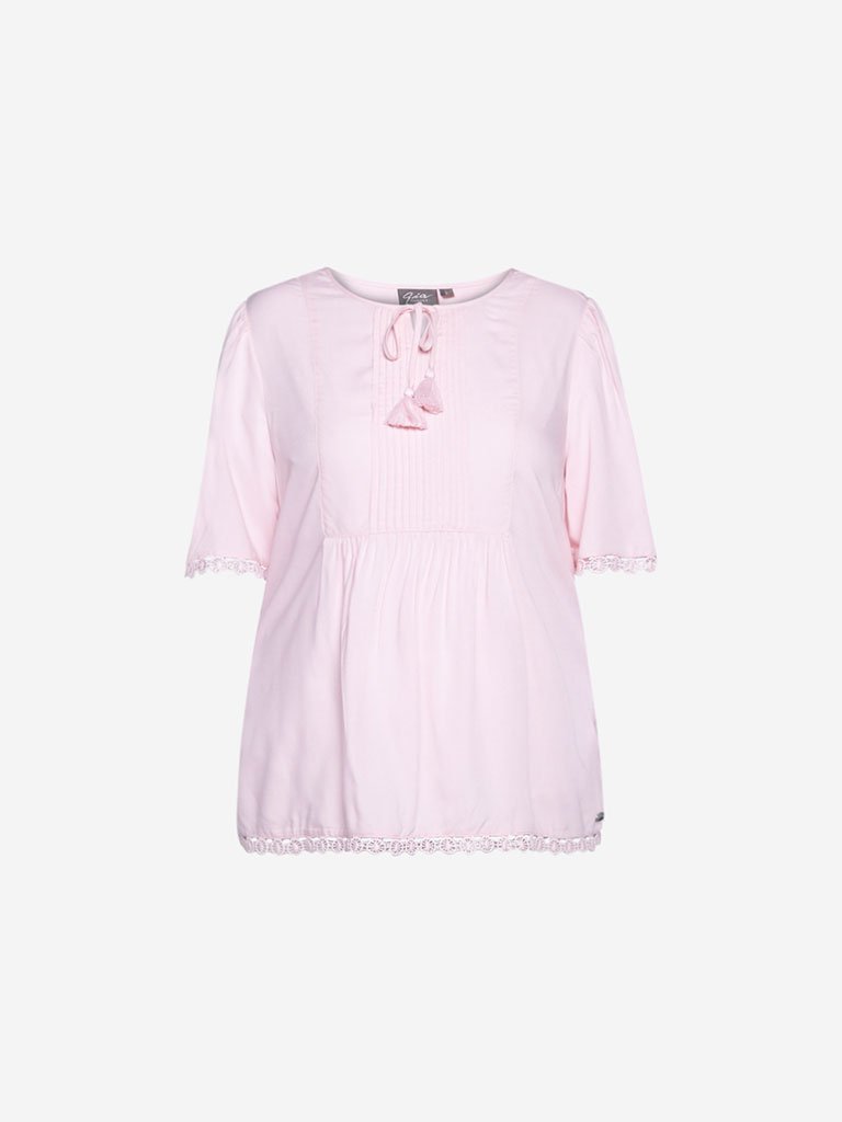 Gia Curve Light-Pink Crochet Adele Top