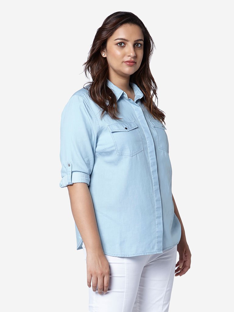 Gia Curve Light Blue Alava Denim Shirt