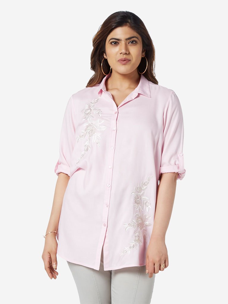 Gia Curve Pink Floral Embroidered Tunic