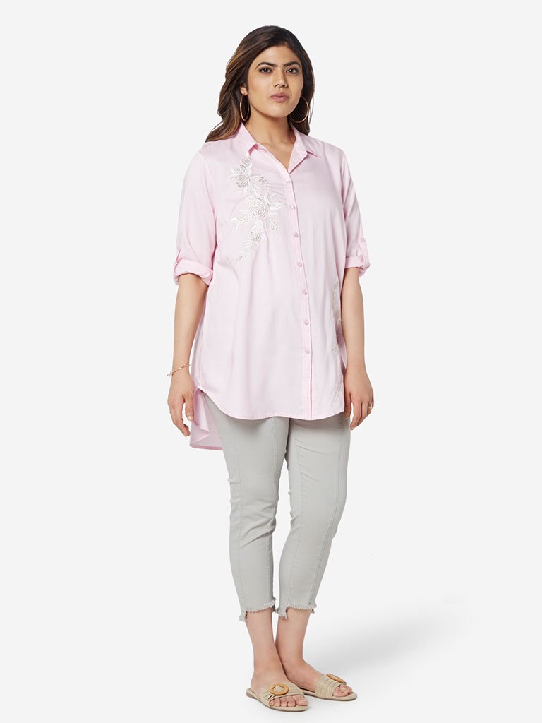 Gia Curve Pink Floral Embroidered Tunic