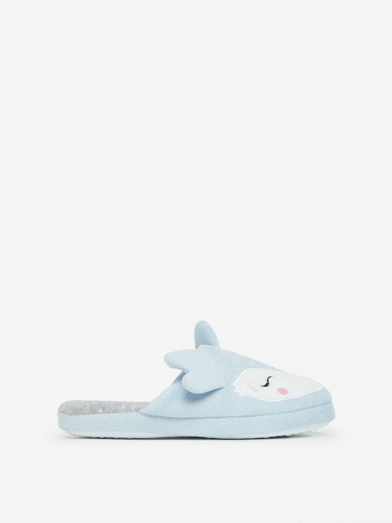 Yellow Kids Light Blue Owl Bedroom Slippers