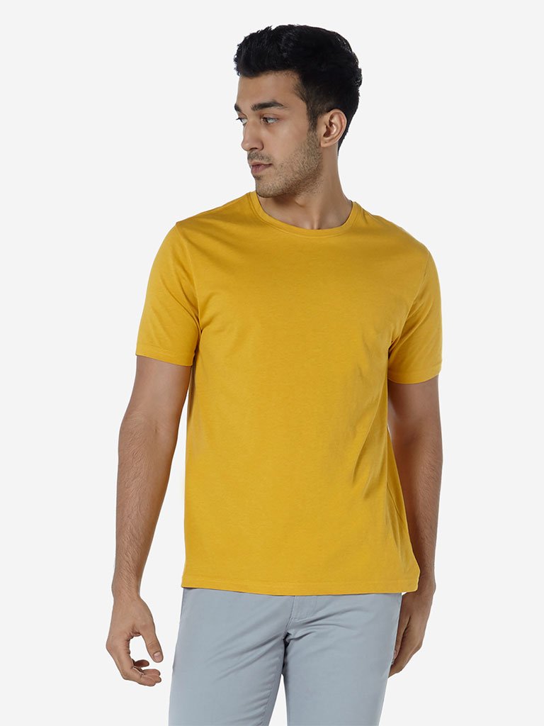 WES Casuals Mustard Organic Slim Fit T-Shirt