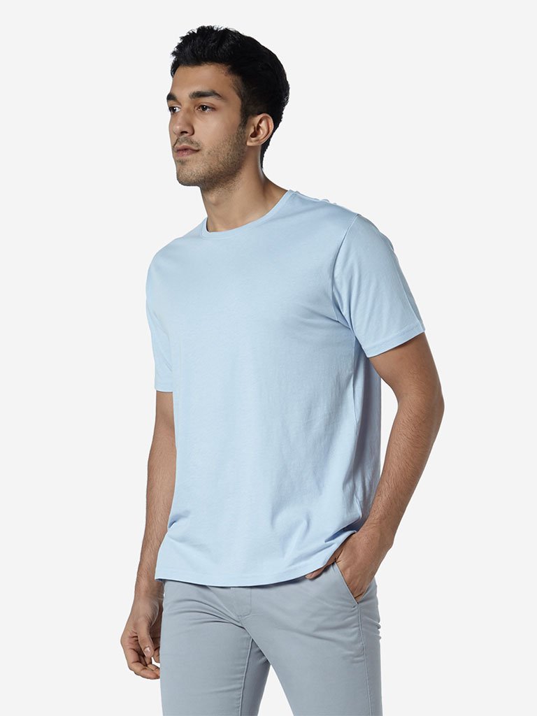 WES Casuals Light Blue Organic Slim Fit T-Shirt