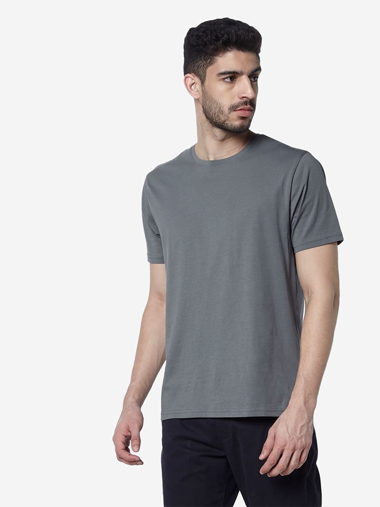 WES Casuals Grey Slim Fit Round-Neck T-Shirt