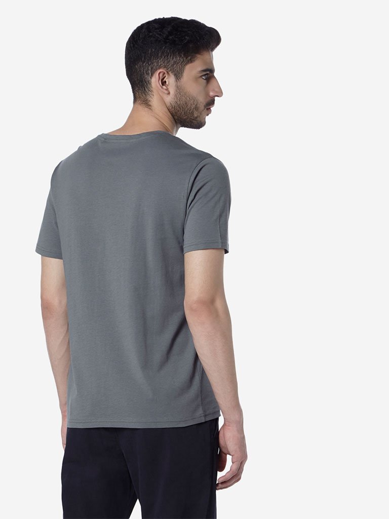WES Casuals Grey Slim Fit Round-Neck T-Shirt