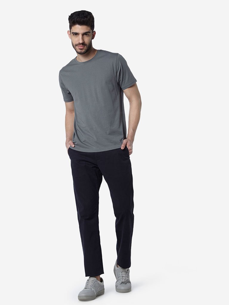 WES Casuals Grey Slim Fit Round-Neck T-Shirt