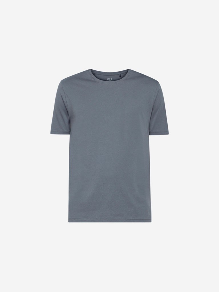 WES Casuals Grey Slim Fit Round-Neck T-Shirt