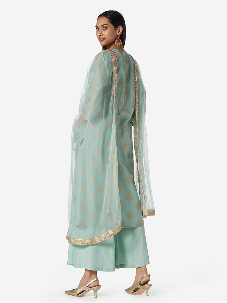 Vark Light Blue Kurta, Dupatta And Palazzos Set