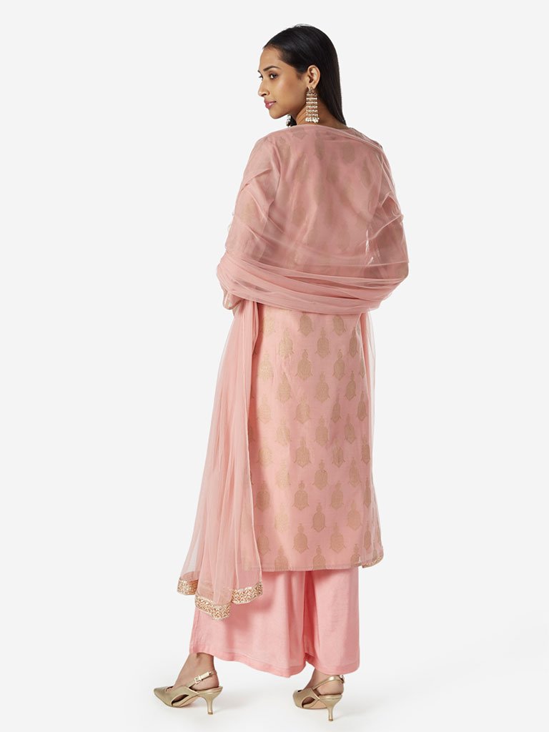 Vark Pink A-Line Kurta, Palazzo And Dupatta Set