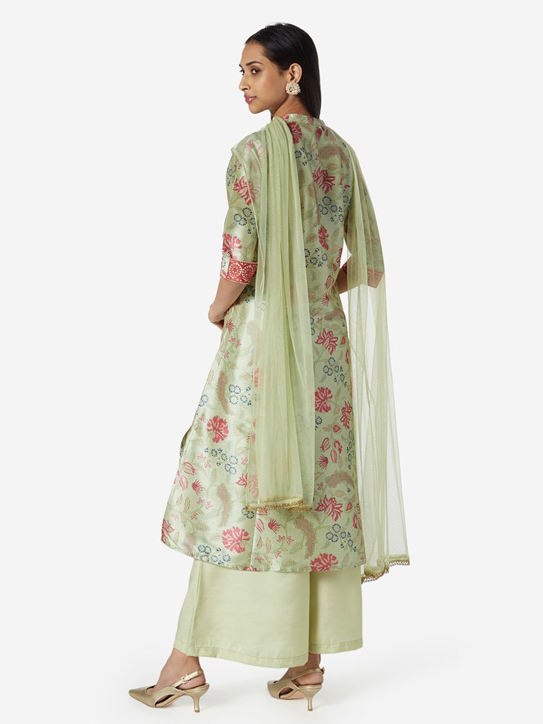 Vark Sea Green Kurta, Palazzos And Dupatta