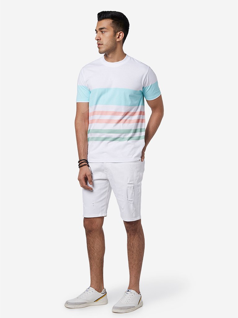 Nuon White Distressed Slim Fit Hendrix Shorts