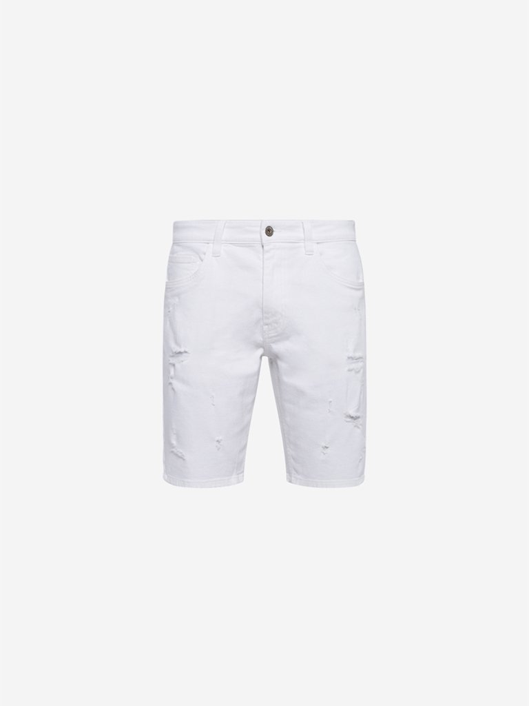 Nuon White Distressed Slim Fit Hendrix Shorts