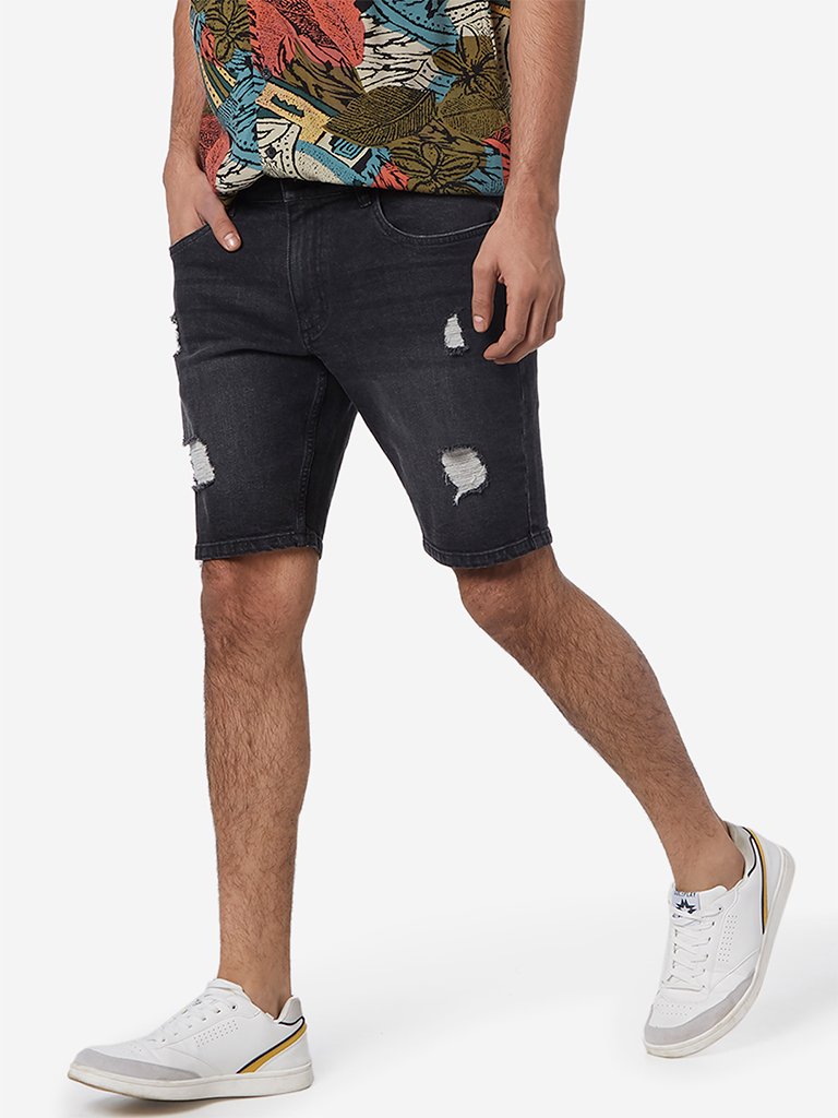 Nuon Charcoal Distressed Slim Fit Hendrix Shorts