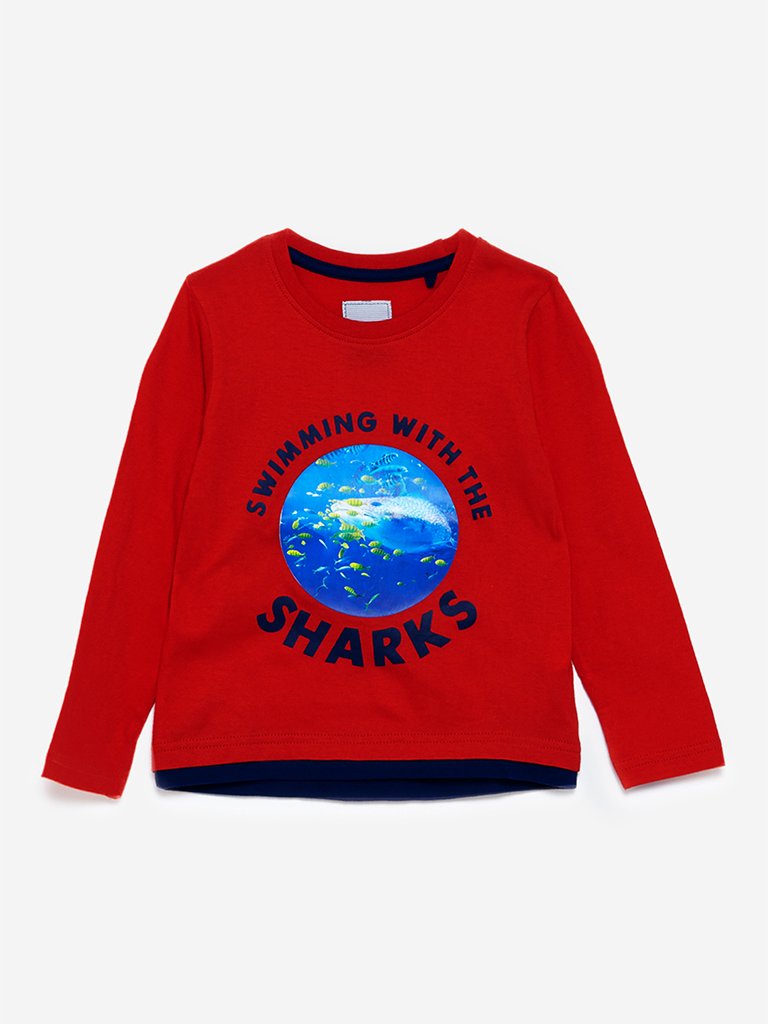 HOP Kids Red Text Pattern T-Shirt