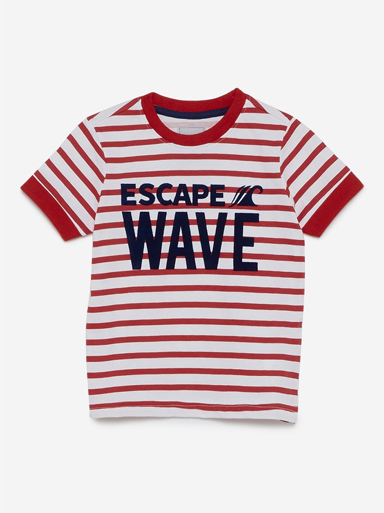 HOP Kids White Striped Pure-Cotton T-Shirt