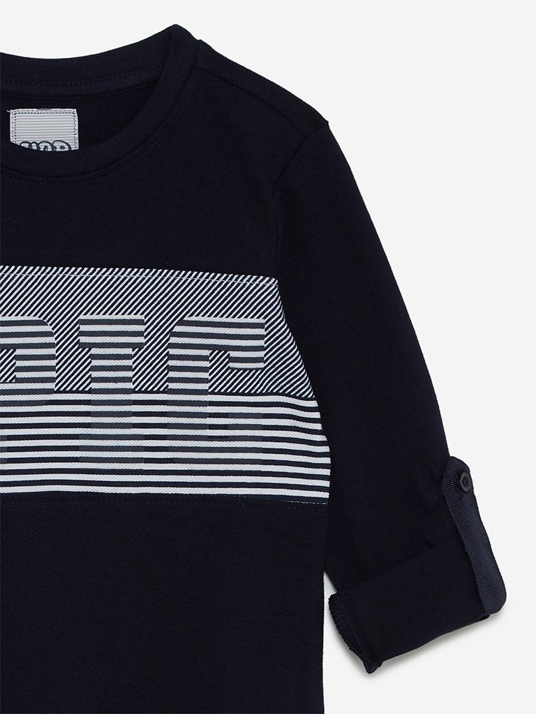 HOP Kids Navy Pure Cotton Crewneck T-Shirt