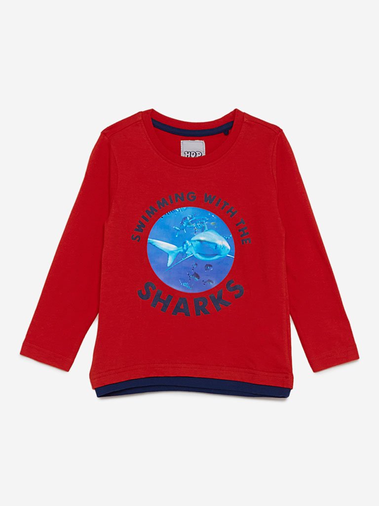 HOP Kids Red Shark Design Sweatshirt