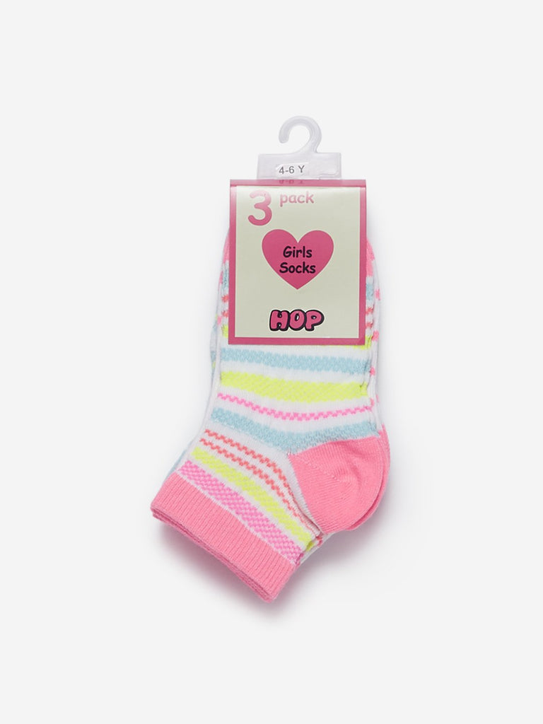 HOP Kids Neon Pink Printed Socks Pack Of Three