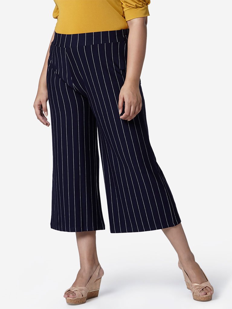 Gia Curve Navy Striped Pierce Flared Culottes
