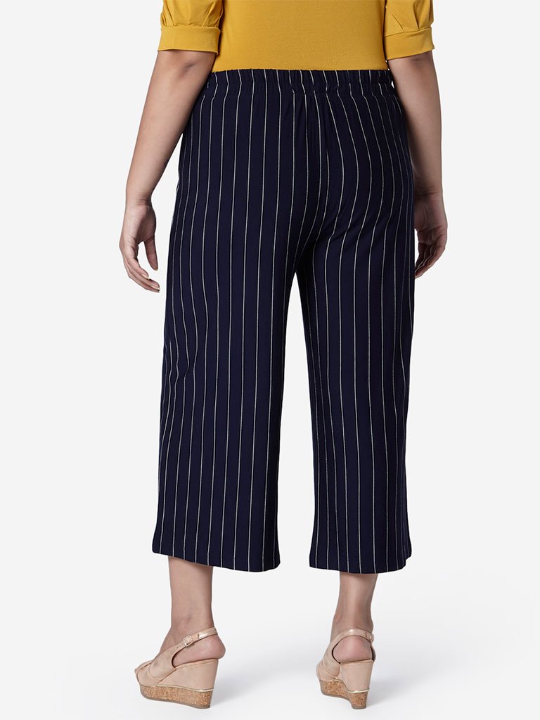 Gia Curve Navy Striped Pierce Flared Culottes