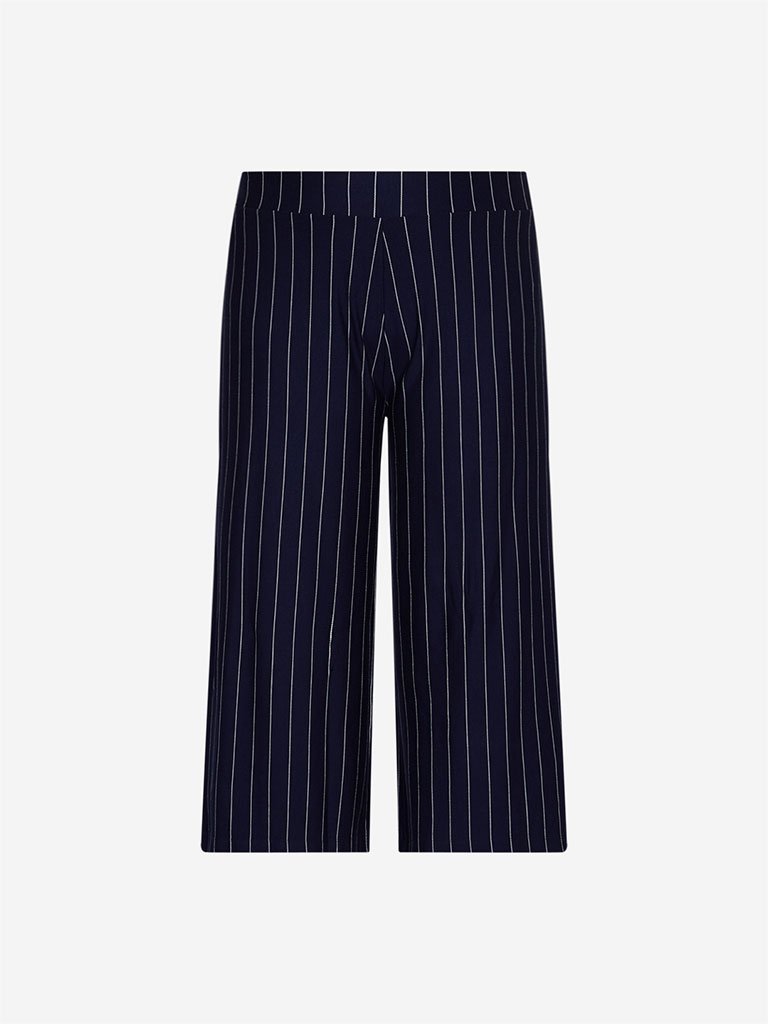 Gia Curve Navy Striped Pierce Flared Culottes