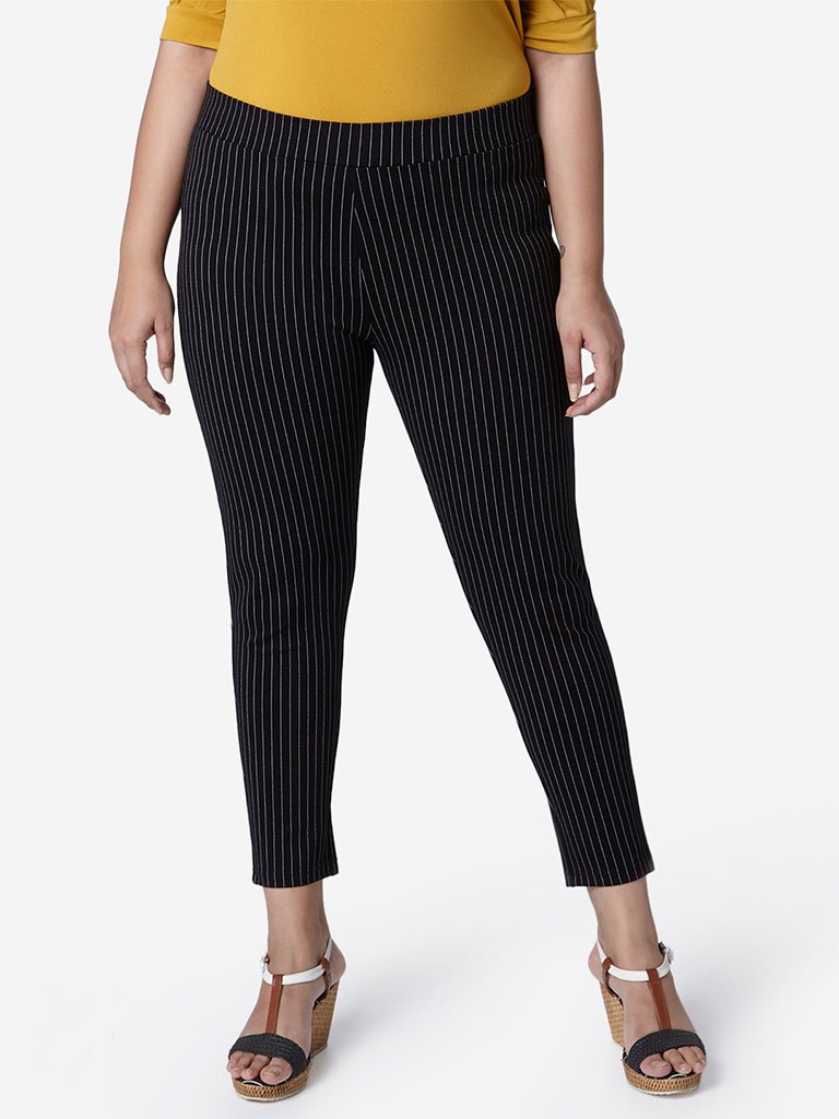 Gia Curve Black Striped Ponte Pants