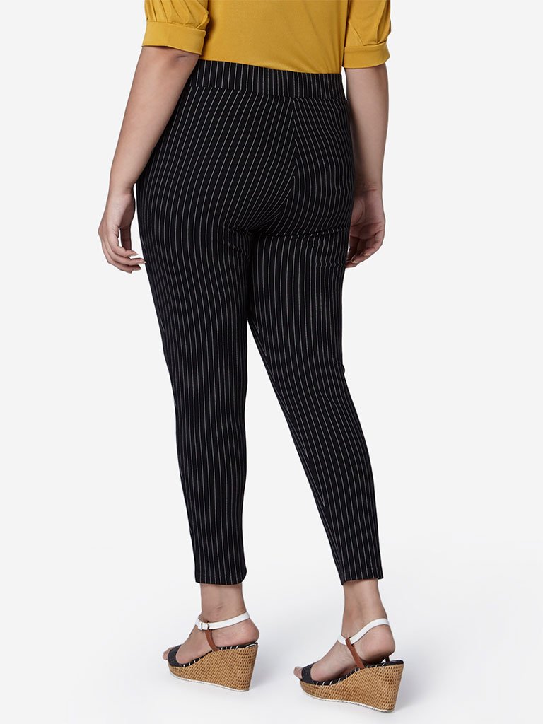 Gia Curve Black Striped Ponte Pants