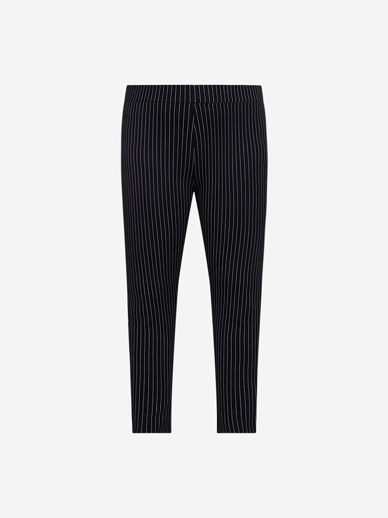 Gia Curve Black Striped Ponte Pants