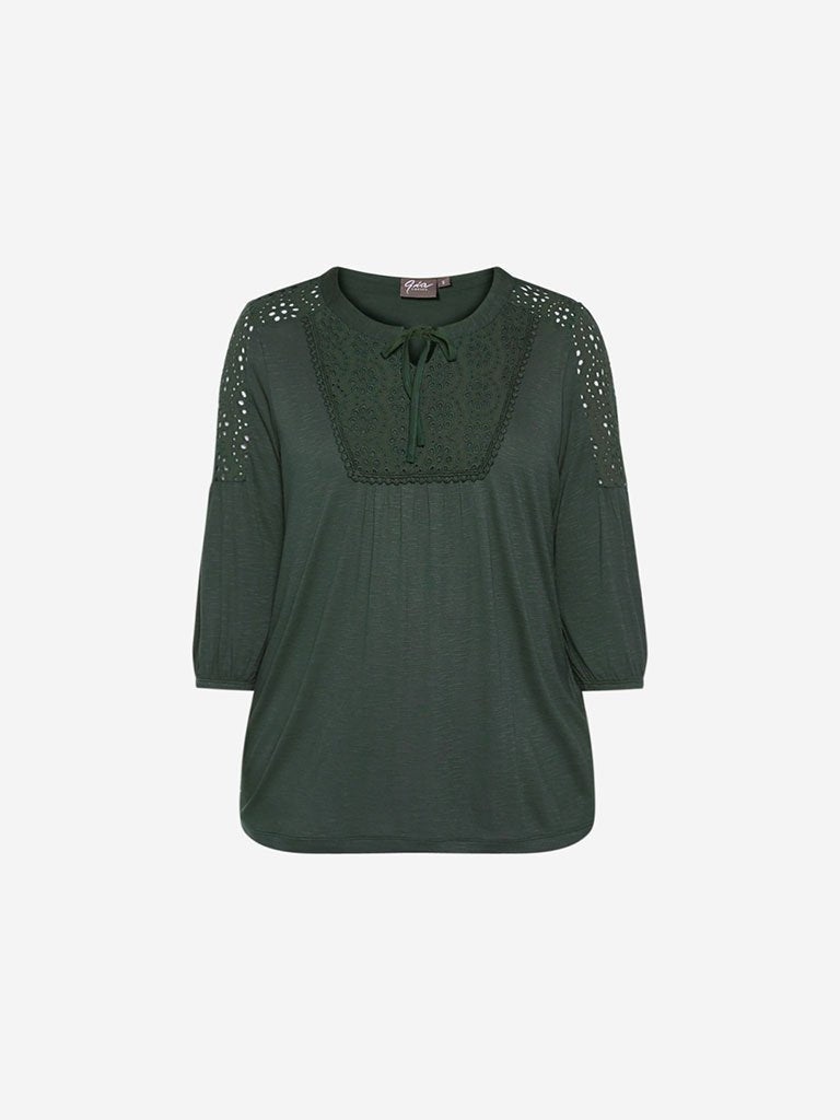 Gia Curve Olive Crochet Detail Top