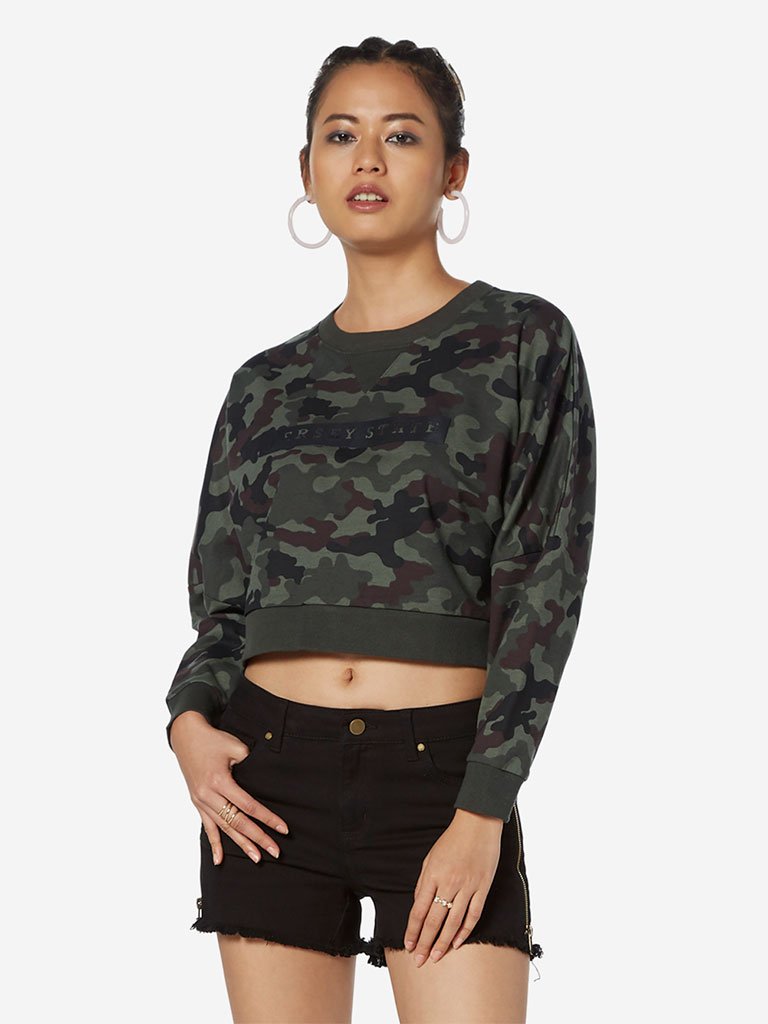 Nuon Khaki Crewneck Camouflage Print T-Shirt