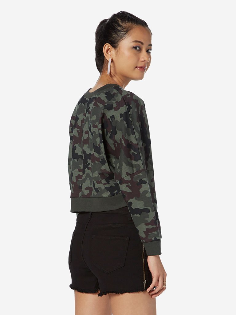 Nuon Khaki Crewneck Camouflage Print T-Shirt