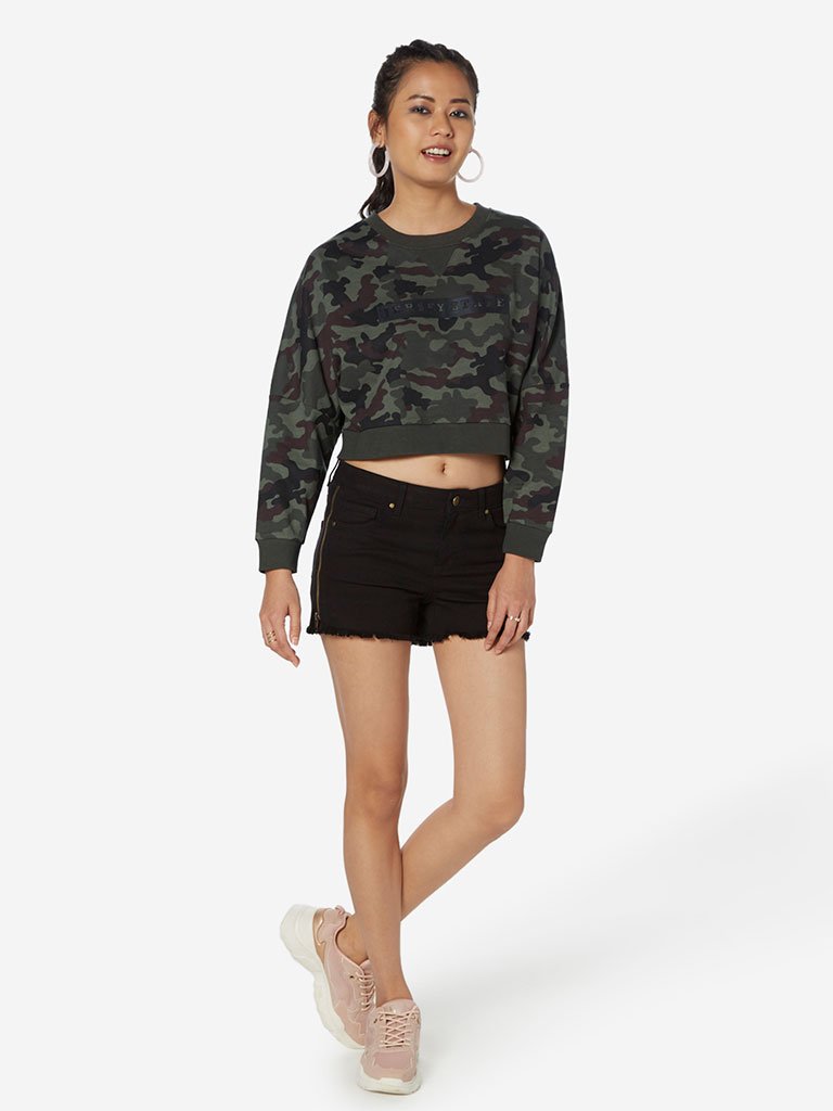 Nuon Khaki Crewneck Camouflage Print T-Shirt