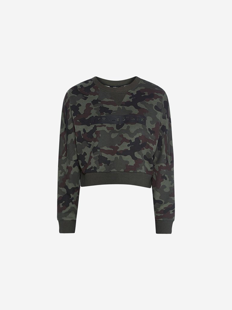 Nuon Khaki Crewneck Camouflage Print T-Shirt