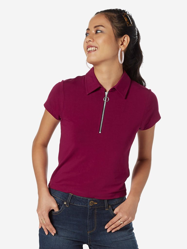 Nuon Hot Pink Cropped Polo T-Shirt