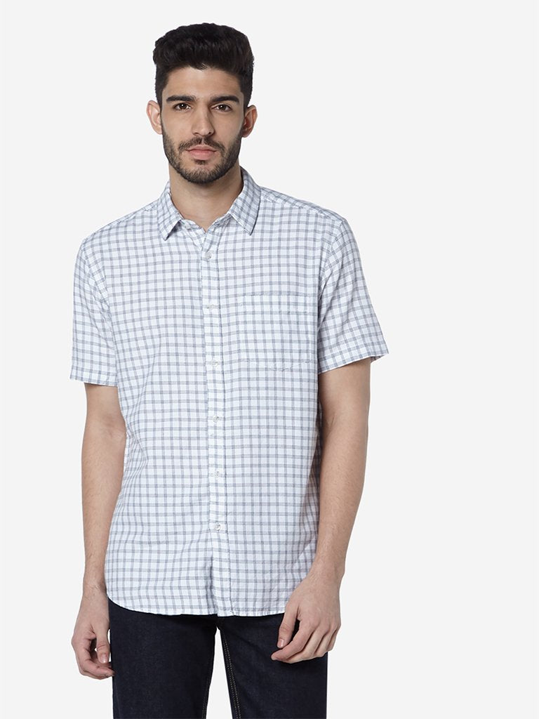 WES Casuals White Checked Relaxed Fit Shirt
