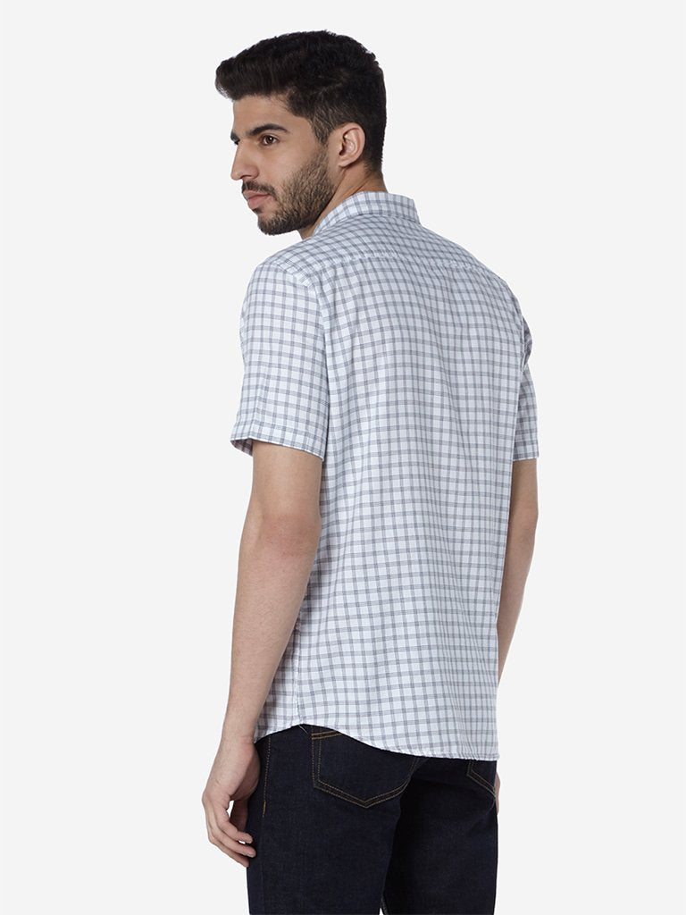 WES Casuals White Checked Relaxed Fit Shirt