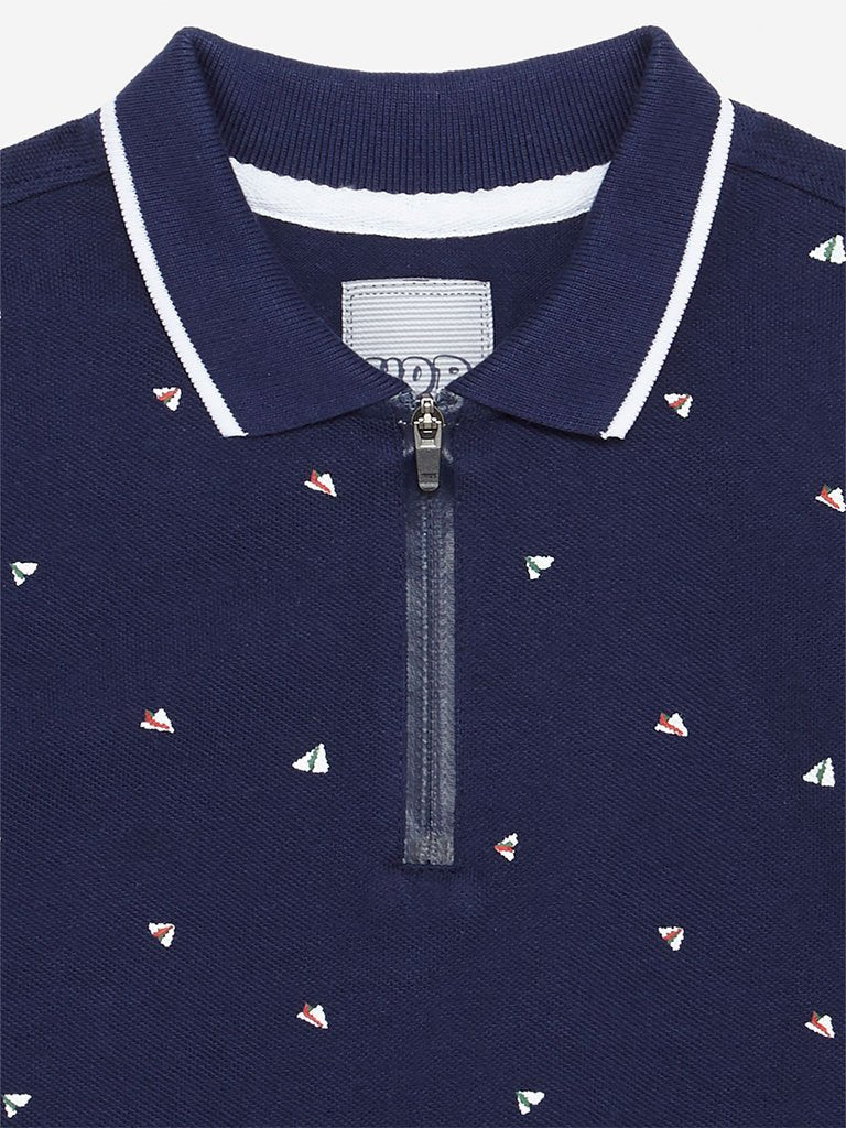 HOP Kids Navy Kite Printed Polo T-Shirt