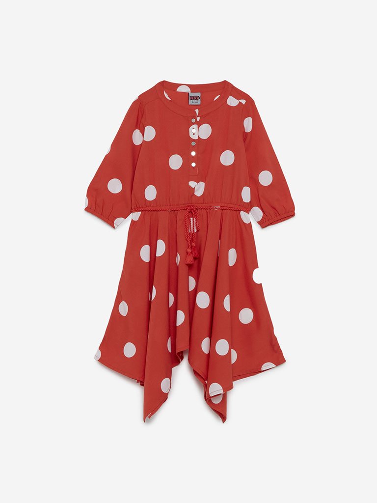 HOP Kids Orange Polka Dot Romina Dress With Belt