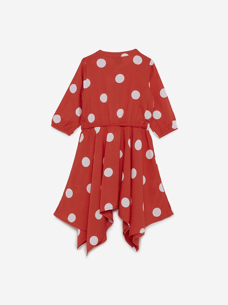 HOP Kids Orange Polka Dot Romina Dress With Belt