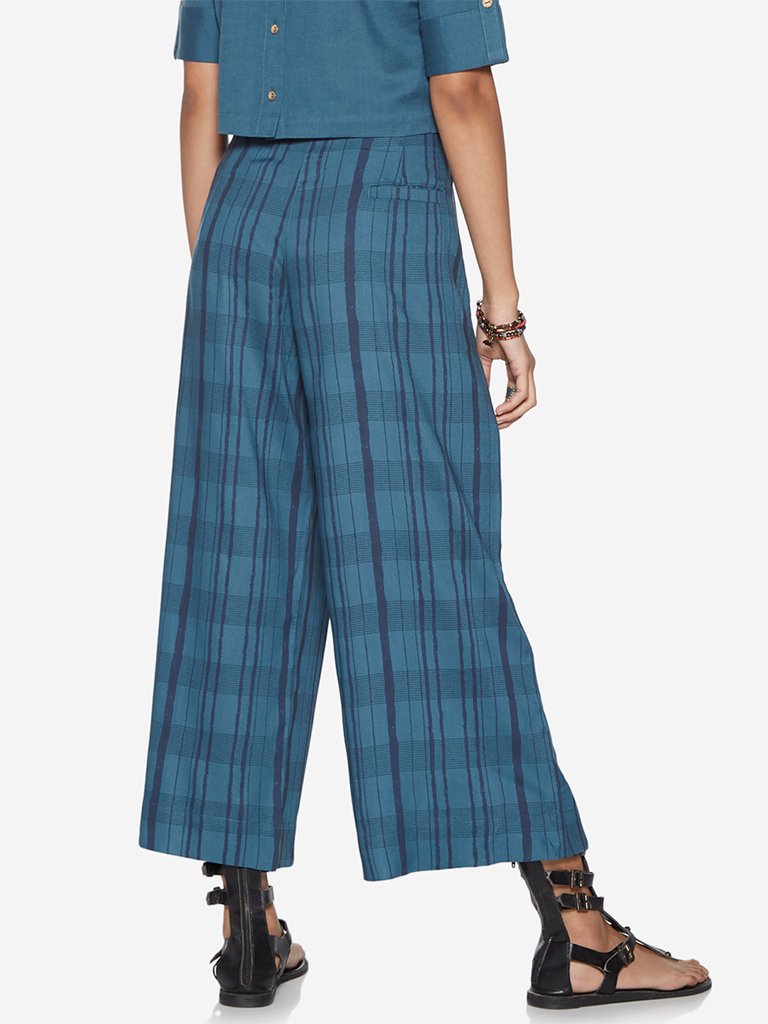 Bombay Paisley Blue Flared Palazzos With Belt