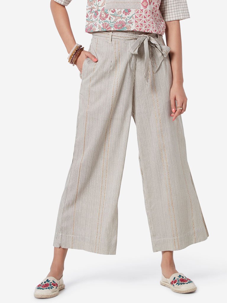 Bombay Paisley Off White Palazzos With Belt