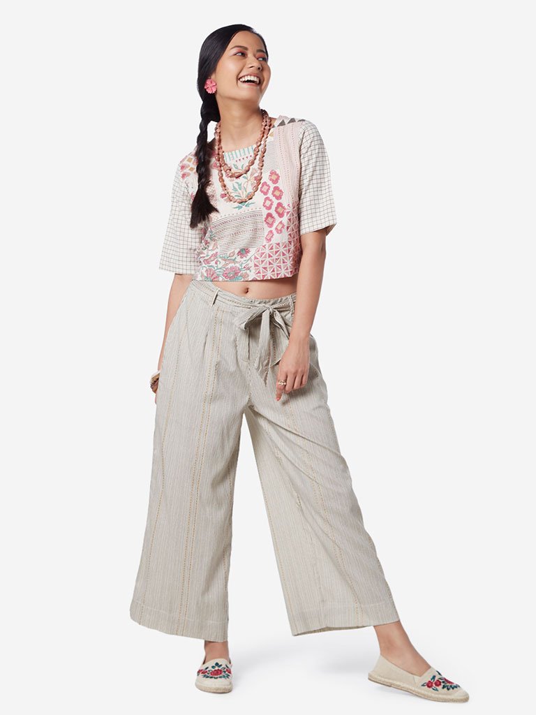 Bombay Paisley Off White Palazzos With Belt