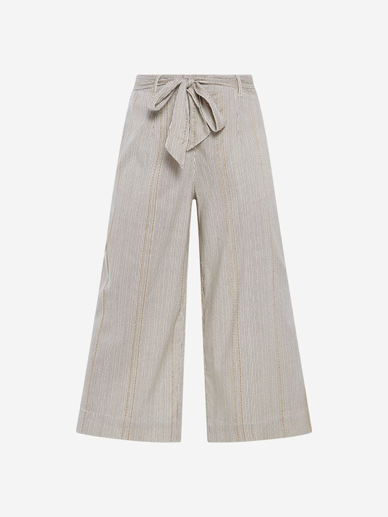 Bombay Paisley Off White Palazzos With Belt