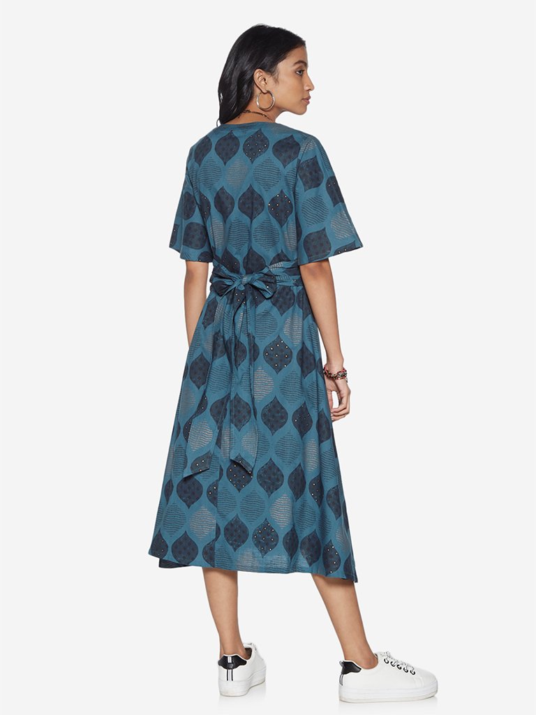Bombay Paisley Teal Printed Fit-And-Flare Dress