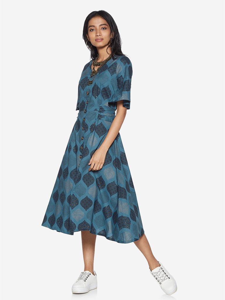 Bombay Paisley Teal Printed Fit-And-Flare Dress