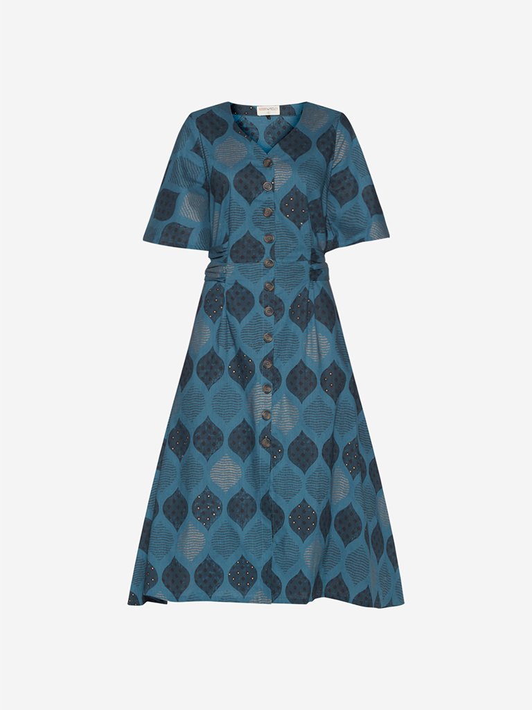 Bombay Paisley Teal Printed Fit-And-Flare Dress